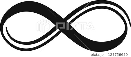 Bold black infinity symbol on a white background, elegantly illustrating the concept of eternity, continuity, and limitless potential. Perfect for themes of mathematics, philosophy, and design 125756630