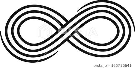 Infinity symbol looping with multiple black lines, creating an endless cycle that embodies limitless possibilities and eternal continuity in a sleek, modern design 125756641