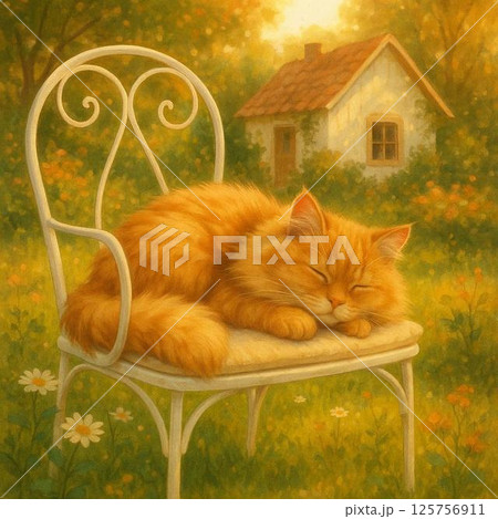 春の日差しの中で日向ぼっこする猫 春の日差しの中で日向ぼっこする猫 125756911