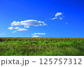 真夏に撮影した堤防道路法面の緑草と大空の風景 125757312