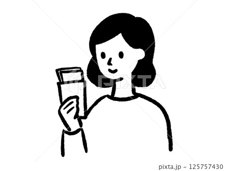 お金を確認する女性のイラスト お金を確認する女性のイラスト 125757430