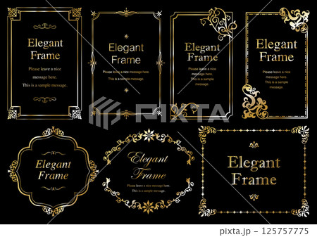 高級感のあるエレガンスなフレームセット、飾り罫、装飾デザイン、金、ゴールド_背景 125757775