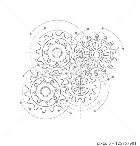 Gears .Rotating mechanism of round parts .Machine technology.  125757981