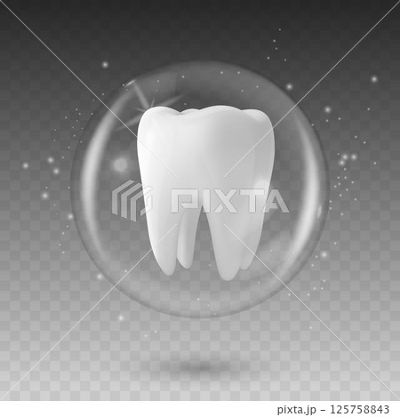 Vector 3D Realistic Tooth in a Protective Bubble Icon Isolated. Design Template, Clipart. Dentistry, Healthcare, Medical, Hygiene, Protection Concept 125758843