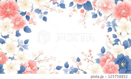 水彩で描いた華やかな赤と白の花のフレーム 125758852