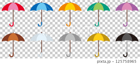 Vector illustration icon set of simple umbrellas in various colors Vector illustration icon set of simple umbrellas in various colors 125758965