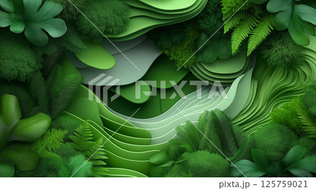 Lush green foliage with layered textures and patterns 125759021