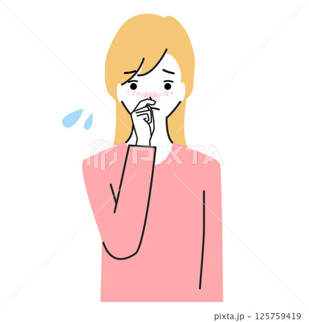 鼻水が出て困っている女性のイラスト 鼻水が出て困っている女性のイラスト 125759419