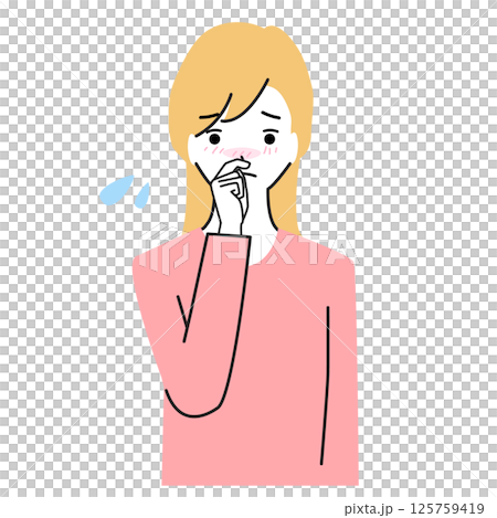鼻水が出て困っている女性のイラスト 鼻水が出て困っている女性のイラスト 125759419