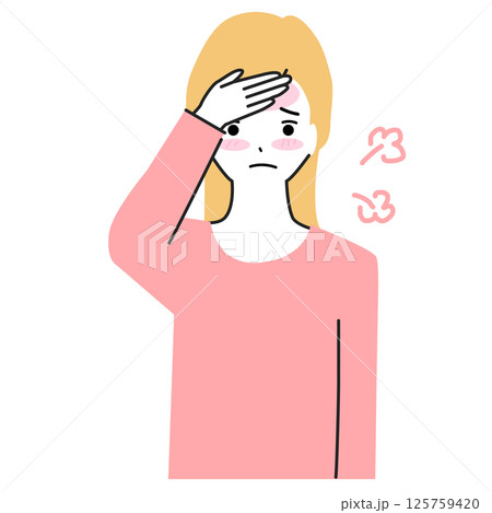 発熱に悩む女性のイラスト 125759420