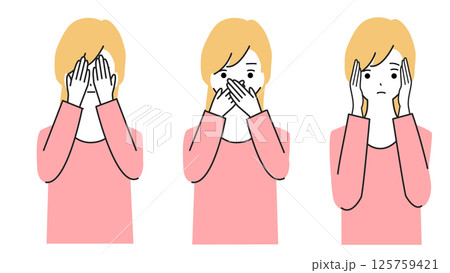見ざる言わざる聞かざるのポーズをする女性のイラストセット 125759421