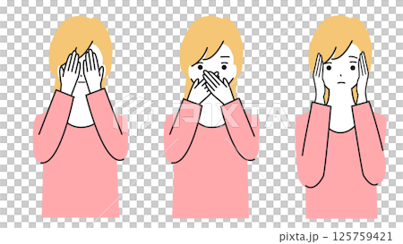 見ざる言わざる聞かざるのポーズをする女性のイラストセット 125759421