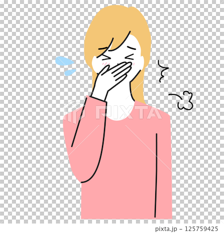 一名年輕女子打噴嚏的插圖 125759425