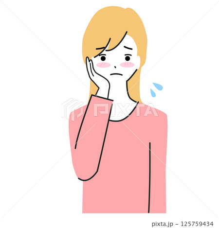 日焼けして肌が赤くなっている若い女性のイラスト 125759434