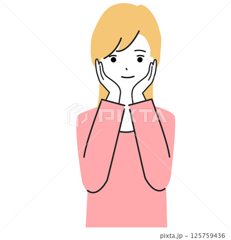 頬に手を当てて喜ぶ女性のイラスト 125759436