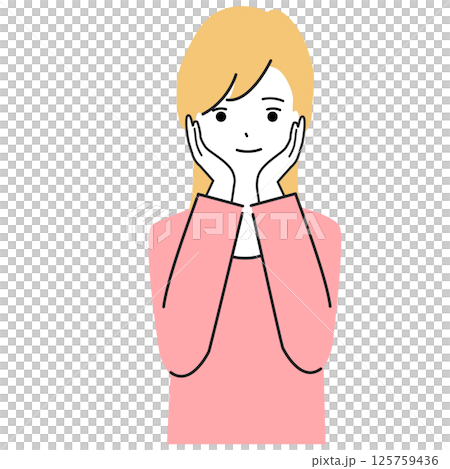 頬に手を当てて喜ぶ女性のイラスト 125759436