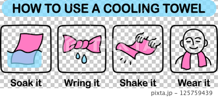 Cooling towel use instructions doodle drawing 125759439