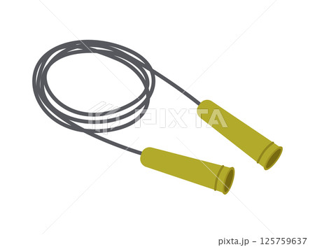 Skipping rope with green handles. Fitness and sport equipment for home, gym and street. Jump rope for exercise, cardio training. Vector flat illustration isolated on white background 125759637