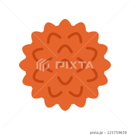 Red spiked massage ball. Myofascial release equipment. MFR. Fascia and muscle relaxation after sports and fitness. Health care, rehabilitation. Vector flat illustration isolated on white background 125759639