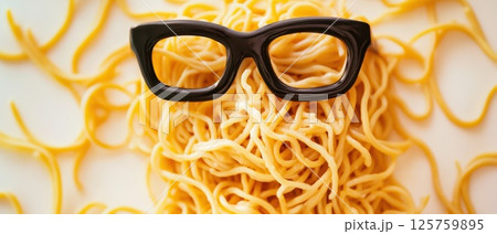 Pasta dish served with fun glasses 125759895