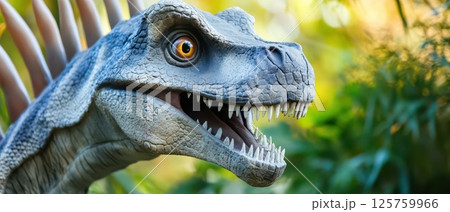 Dinosaur model in lush green environment 125759966