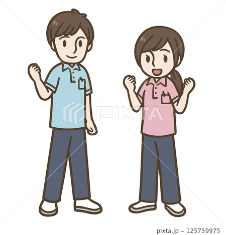 男女の介護スタッフ・医療従事者のイラスト（全身） 125759975