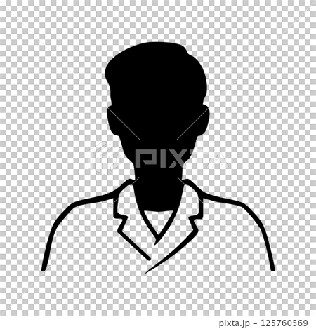 Monochrome silhouette illustration of a man in a white coat working as a Japanese restaurant employee or craftsman, black Monochrome silhouette illustration of a man in a white coat working as a Japanese restaurant employee or craftsman, black 125760569