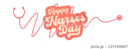 International nurses day cute vector wide horizontal banner and poster with stethoscope isolated on white background. vector pink 12 May Happy nurses day icon, label, sign, sticker design template 125760667