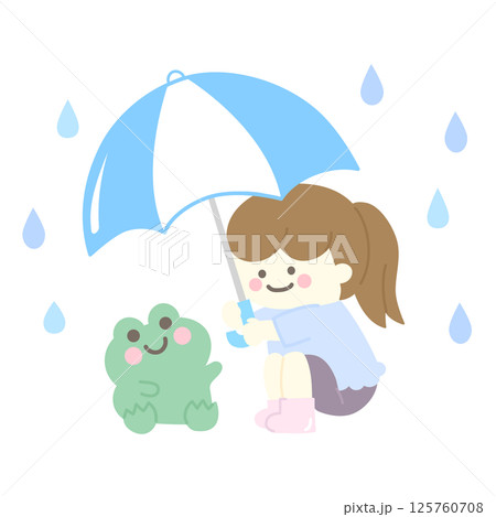 雨の日にカエルに傘をさす女の子(塗りのみ) 雨の日にカエルに傘をさす女の子(塗りのみ) 125760708