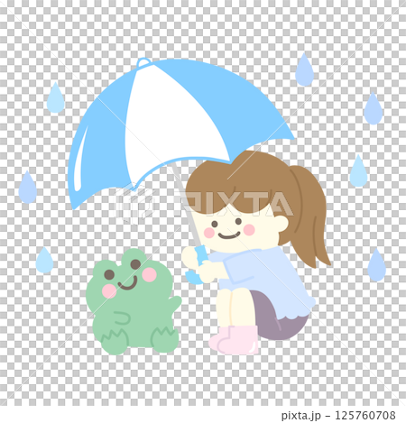雨の日にカエルに傘をさす女の子(塗りのみ) 雨の日にカエルに傘をさす女の子(塗りのみ) 125760708
