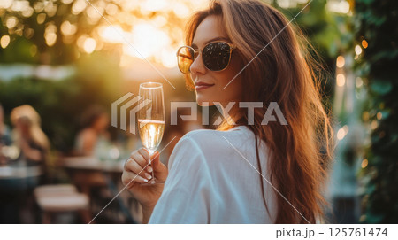 Sunset drink in the garden 125761474