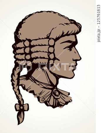 Vintage french wig. Vector drawing 125761613