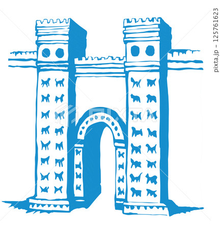 Babylonian Gate. Vector drawing scene 125761623