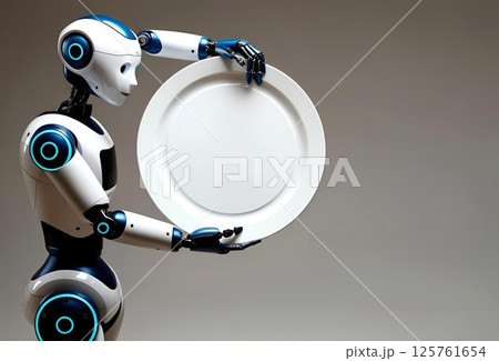 丸い皿を持っているロボット 125761654