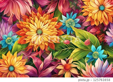 派手な花模様の背景イラスト 125761658