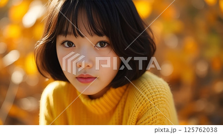 Portrait of young Asian woman in autumn park 125762038