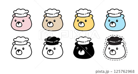 Bear polar icon vector chef hat face head cooking bakery baked food cartoon character teddy pet logo symbol illustration clip art isolated 125762968