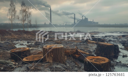 The Scene Includes A Once-Lush Forest Now Ravaged 125763681