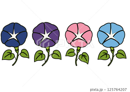 朝顔4色セットのイラスト｜夏の花・季節の装飾素材（透過PNG） 125764207