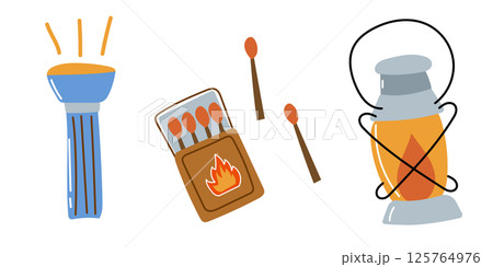 Campfire light set, hiking essentials. Campfire light set, hiking essentials. 125764976
