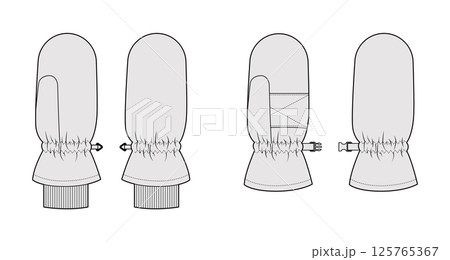 Snowboarding Gloves Mittens Fashion hand accessory clothing technical illustration garment. Vector front palm back view 125765367
