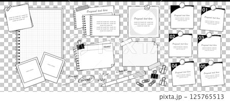 一套文具設計材料，包括備忘錄、筆記本、夾子、筆等。 125765513
