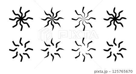 Spinner sun symbols. Round swirl icons. Fan, propeller, pinwheel toy or shuriken signs. Vortex, vertigo or tornado pictograms isolated on white background. Vector graphic illustration Spinner sun symbols. Round swirl icons. Fan, propeller, pinwheel toy or shuriken signs. Vortex, vertigo or tornado pictograms isolated on white background. Vector graphic illustration 125765670