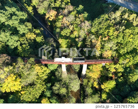 【空から見る北海道】 三井芦別鉄道の炭山川橋梁を走る機関車 【空から見る北海道】 三井芦別鉄道の炭山川橋梁を走る機関車 125765736