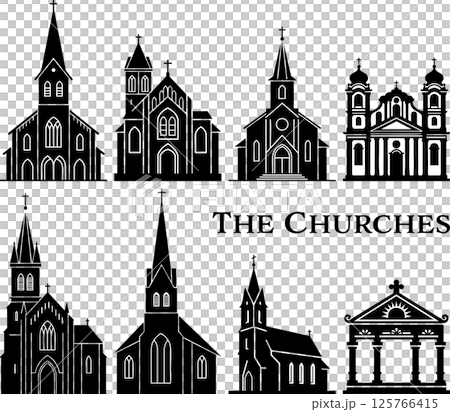 Collection of Church Building Silhouette Icons 125766415