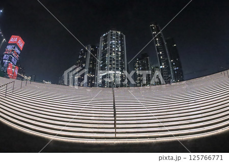 May 2 2025 Park staircase glowing with lights, creating a serene atmosphere May 2 2025 Park staircase glowing with lights, creating a serene atmosphere 125766771