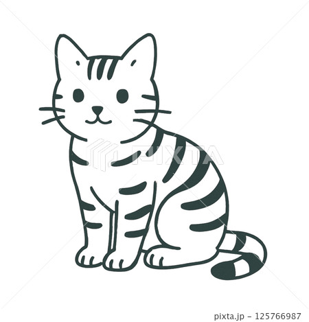 アメリカンショートヘアーの線画イラスト、アイコン、素材、背景なし、動物シリーズ 125766987