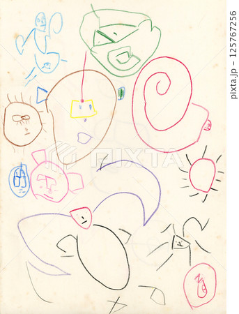 子供が描いた絵　ヒーロー　太陽　悪役 125767256