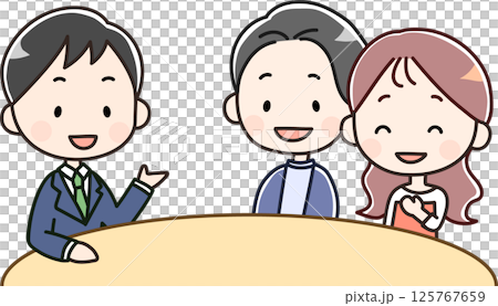 説明を受ける若い男女のイラスト 125767659