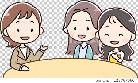 説明を受ける女性カップルのイラスト 125767660
